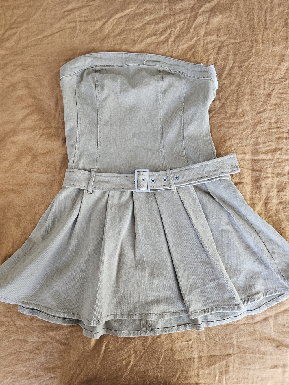 Strapless Belted Pleated Dress